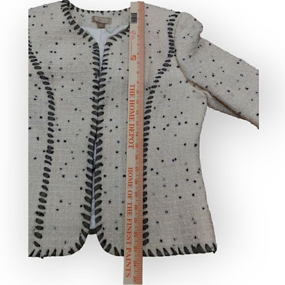 Nordstrom Studio 121 Cream Lace trim tweed wool blend cardigan blazer jacket L - Picture 3 of 8